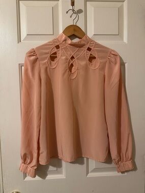 Vintage Marie St Helene Peach Cutout Blouse with Puffed Sleeves